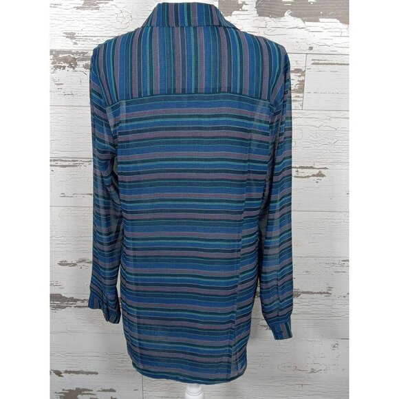 CABI Alex Sheer Split Back Blouse Blue Sz L #3330 EUC - Picture 3 of 6